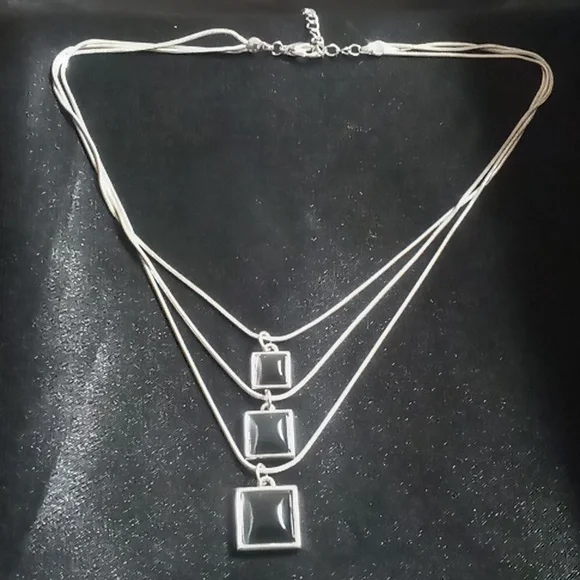 3 Layered Black Pendant & Silver Necklace Snake Chain. - Picture 4 of 4